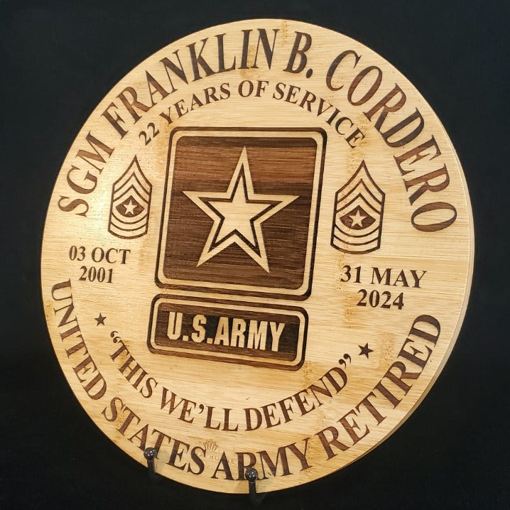 U.S Army Retirement Laser Engraved Plaque
