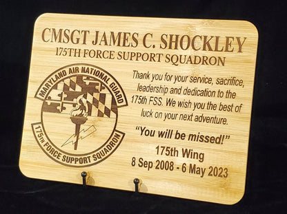 Personalized 9x12 Military Going Away/Presentation Plaque