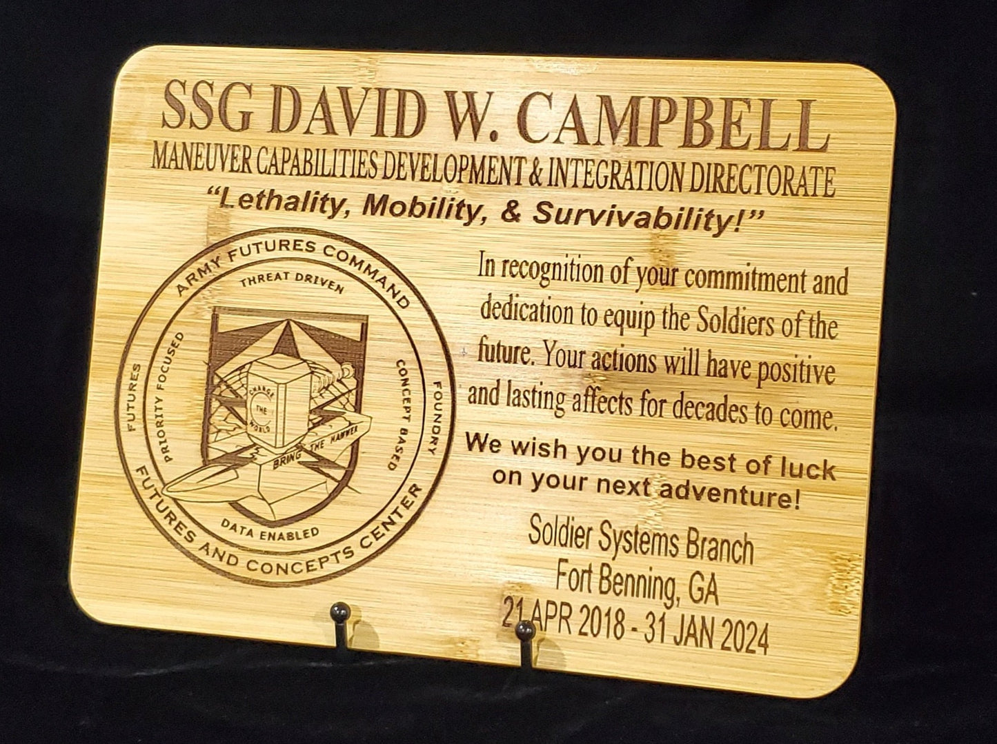 Personalized 9x12 Military Going Away/Presentation Plaque