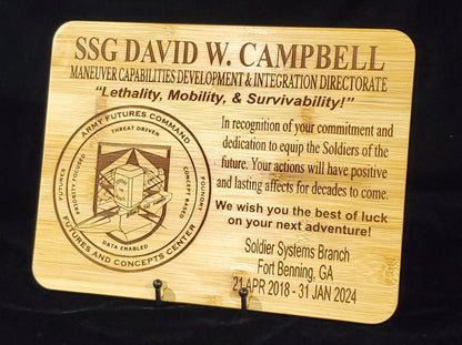 Personalized 9x12 Military Going Away/Presentation Plaque