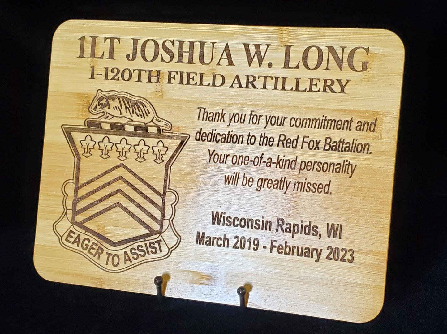 Personalized 9x12 Military Going Away/Presentation Plaque