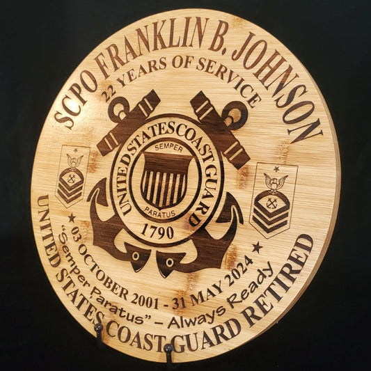 U.S Coast Guard Retirement Laser Engraved Plaque